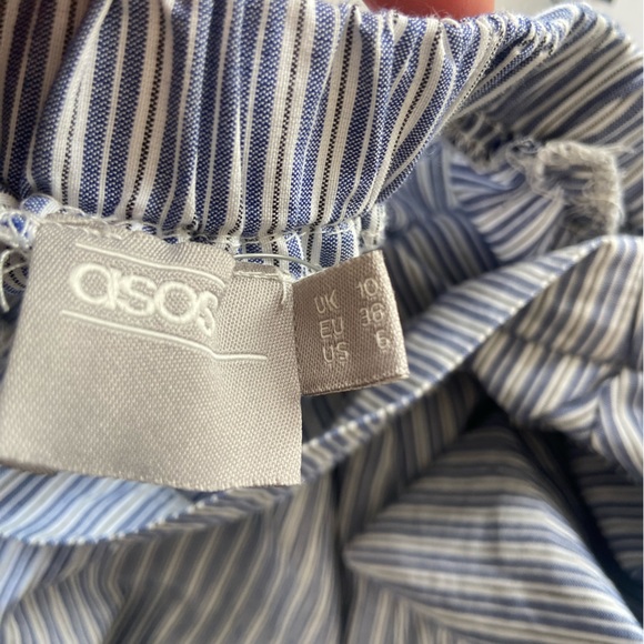 🛑SOLD ASOS Off the Shoulder Cotton MIDI Dress in Blue Stripe Size 6 - Picture 10 of 11
